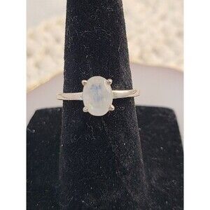 Sterling Silver Moonstone Ring 925 Size 5.5 Oval Cabochon Boho Gemstone Jewelry
